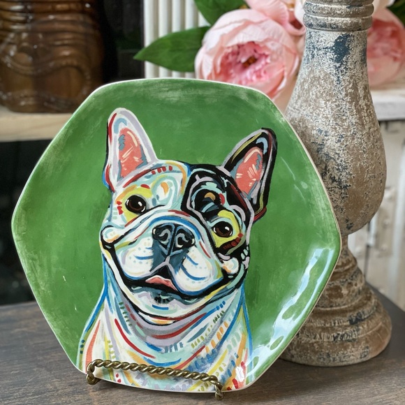 Pier 1 Other - Pier 1 green ironstone Plate French Bulldog Art